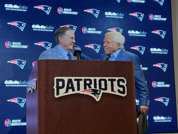 Bill Belichick, Robert Kraft Share the Gillette Stadium Podium for the last time after mutually agreeing to “part ways.”